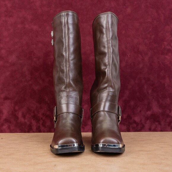 Dolce Vita Women Evi Brown Leather Moto Biker Metal Harness Fashion Boots sz 6.5 - Picture 3 of 9